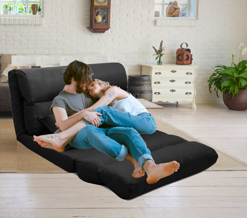 Bostin Life Floor Sofa Lounge 2 Seater Futon Chair Couch Folding Recliner Metal Black Dropshipzone
