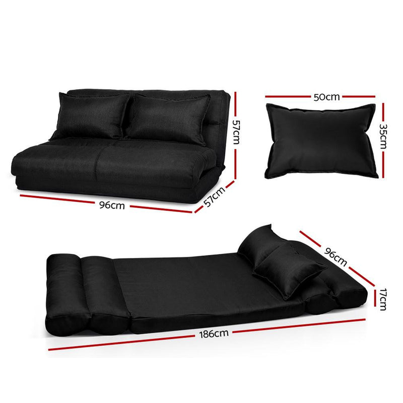 Bostin Life Floor Sofa Lounge 2 Seater Futon Chair Couch Folding Recliner Metal Black Dropshipzone