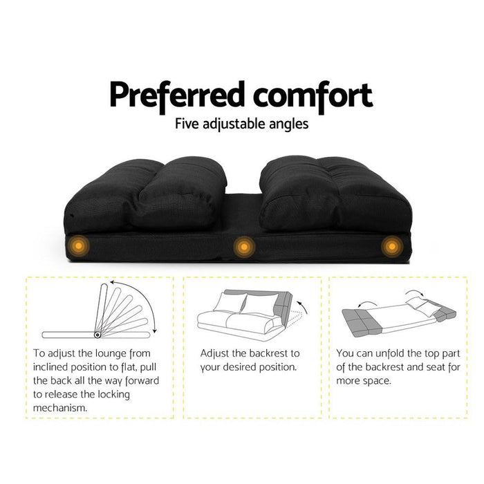 Bostin Life Floor Sofa Lounge 2 Seater Futon Chair Couch Folding Recliner Metal Black Dropshipzone