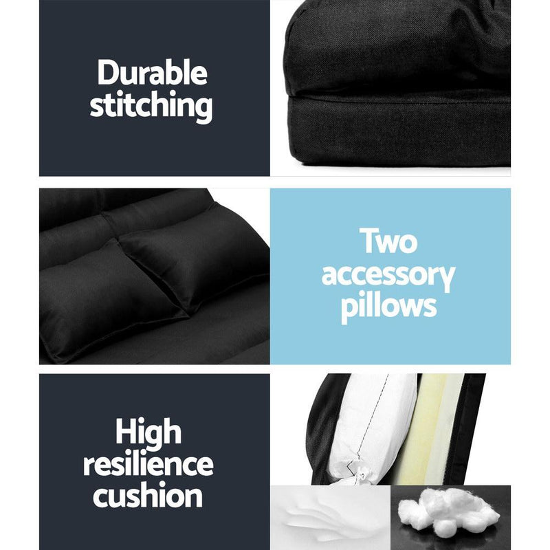 Bostin Life Floor Sofa Lounge 2 Seater Futon Chair Couch Folding Recliner Metal Black Dropshipzone