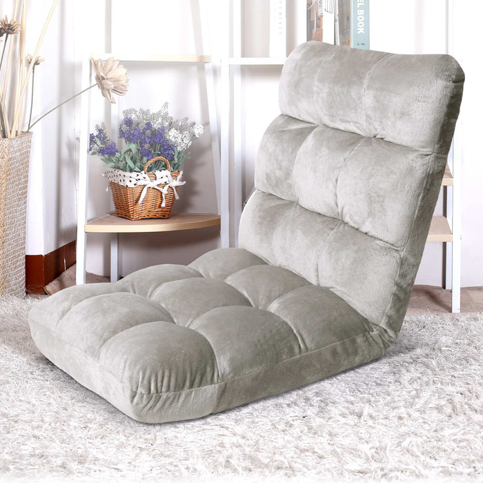 Foldable Reclining Futon Style Floor Lounge Chair - Grey