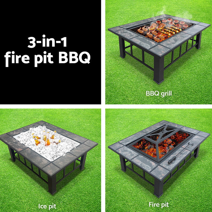 3 in 1 Fire Pit BBQ Grill Stove Ice Pit Table Patio Outdoor Fireplace Heater