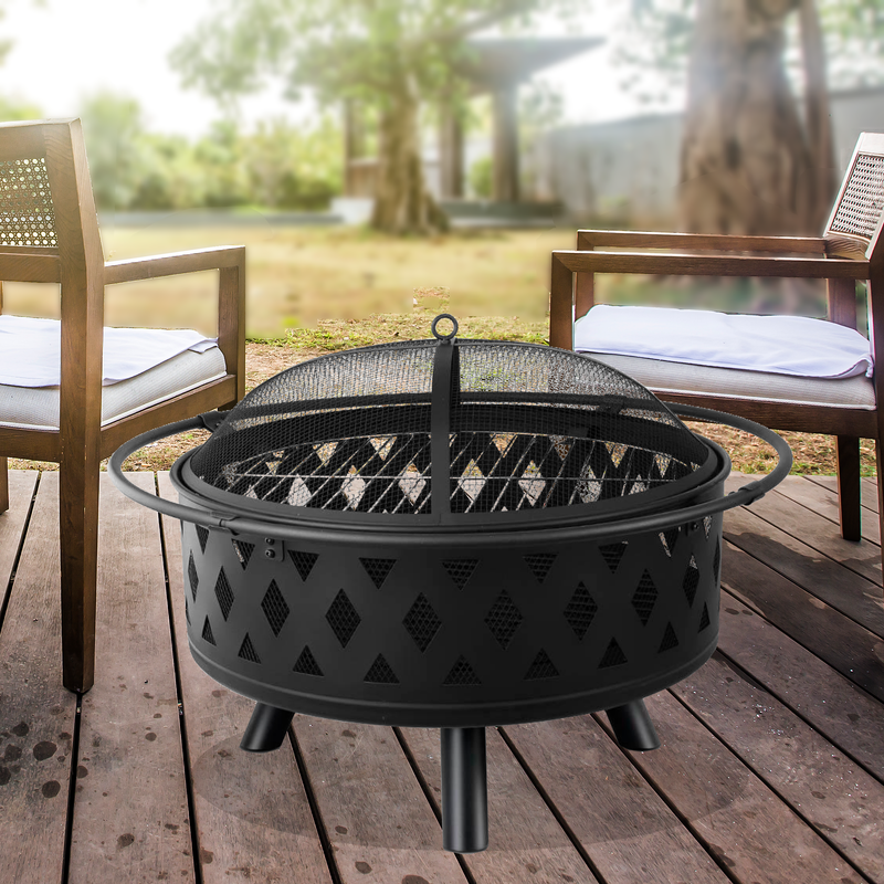 Portable 32 Inch Outdoor Fire Pit and BBQ