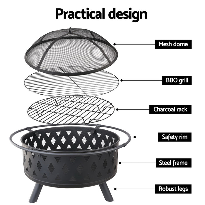 Portable 32 Inch Outdoor Fire Pit and BBQ