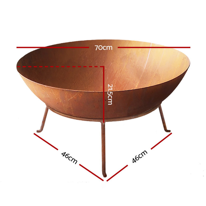 70cm Outdoor Garden Rustic Charcoal Iron Bowl Fire Pit