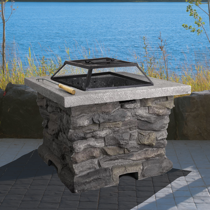 Outdoor Backyard Stone Style Table Charcoal Fire Pit 74cm
