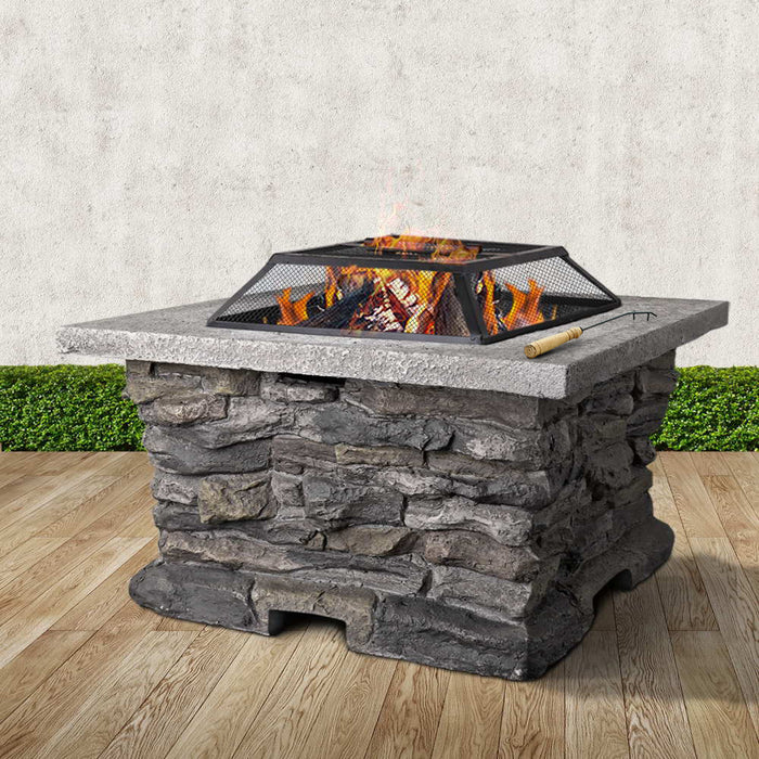 Outdoor Backyard Stone Style Table Charcoal Fire Pit 74cm