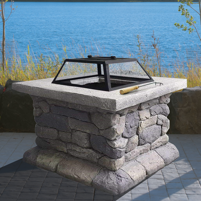 Outdoor Backyard Stone Style Table Charcoal Fire Pit 55cm