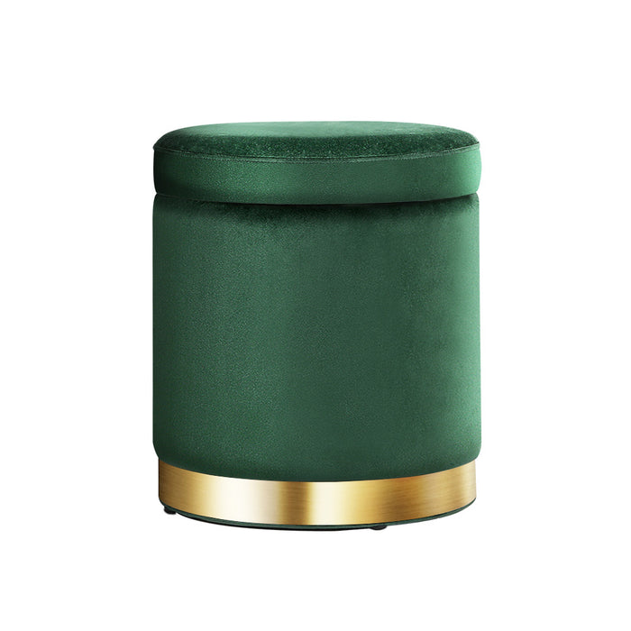 Round Velvet Ottoman Foot Stool with Storage - Green
