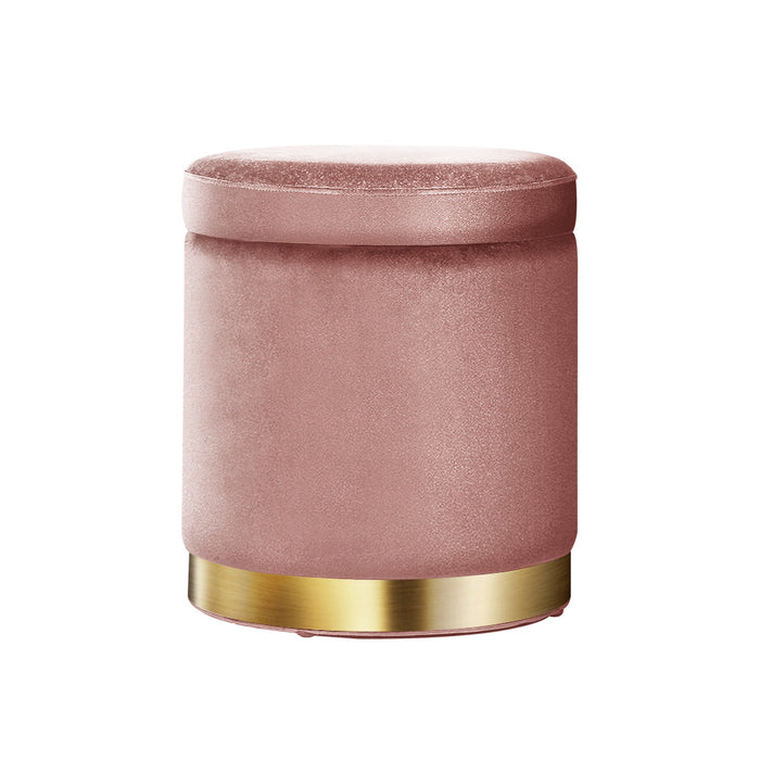 Round Velvet Ottoman Foot Stool with Storage - Pink