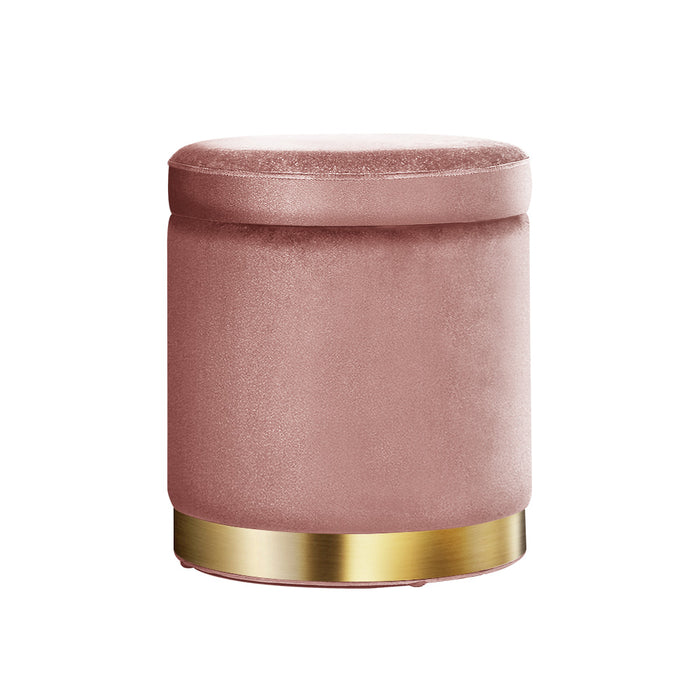 Round Velvet Ottoman Foot Stool with Storage - Pink