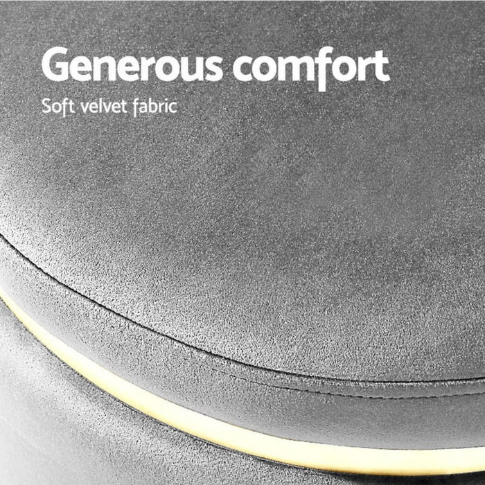 Round Velvet Ottoman Foot Stool Padded Seat - Charcoal Grey