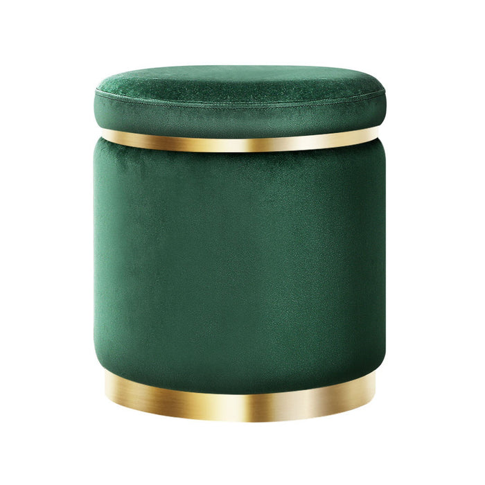 Round Velvet Ottoman Foot Stool Padded Seat - Green