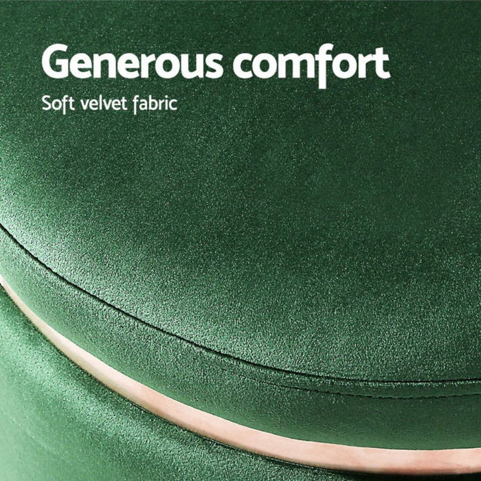 Round Velvet Ottoman Foot Stool Padded Seat - Green
