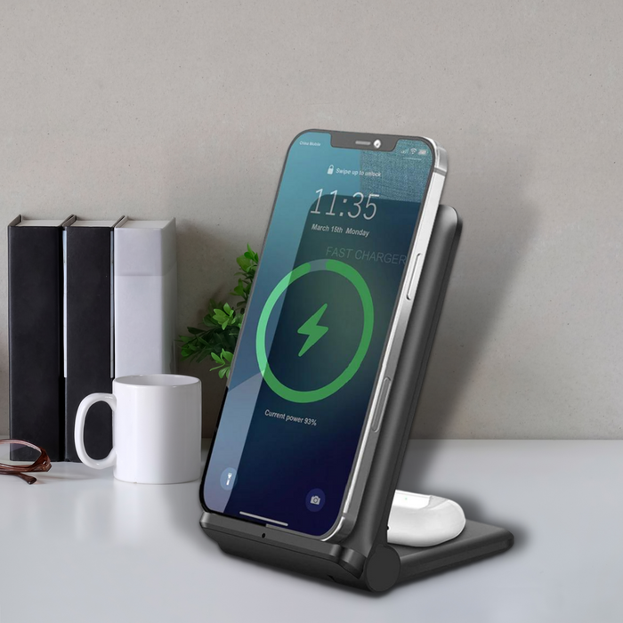 Foldable 2-in-1 QI Enabled Wireless Fast Charging Dock