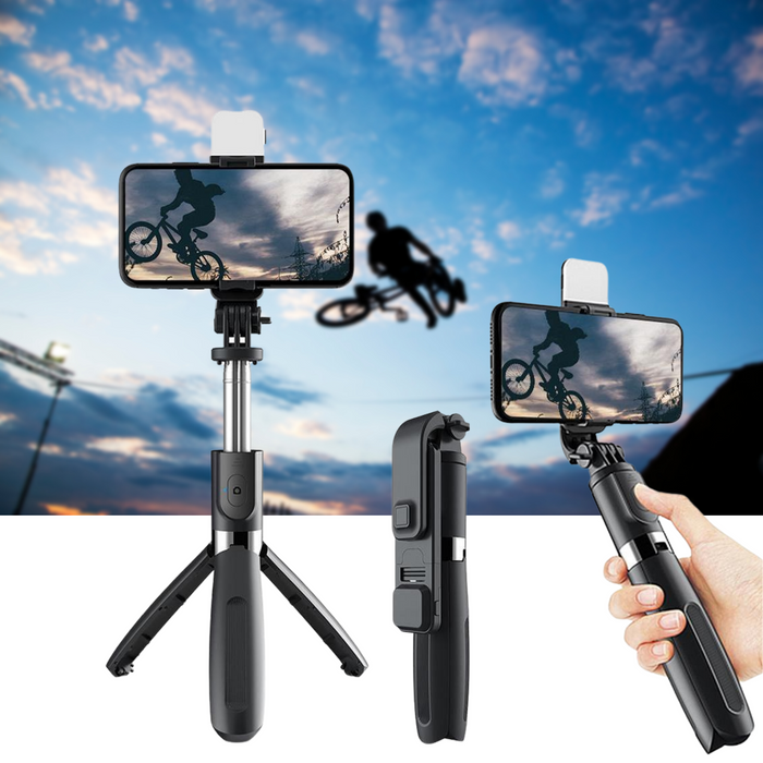 Foldable 2-in-1 Monopod and Tripod with Remote Control Shutter Fill Light