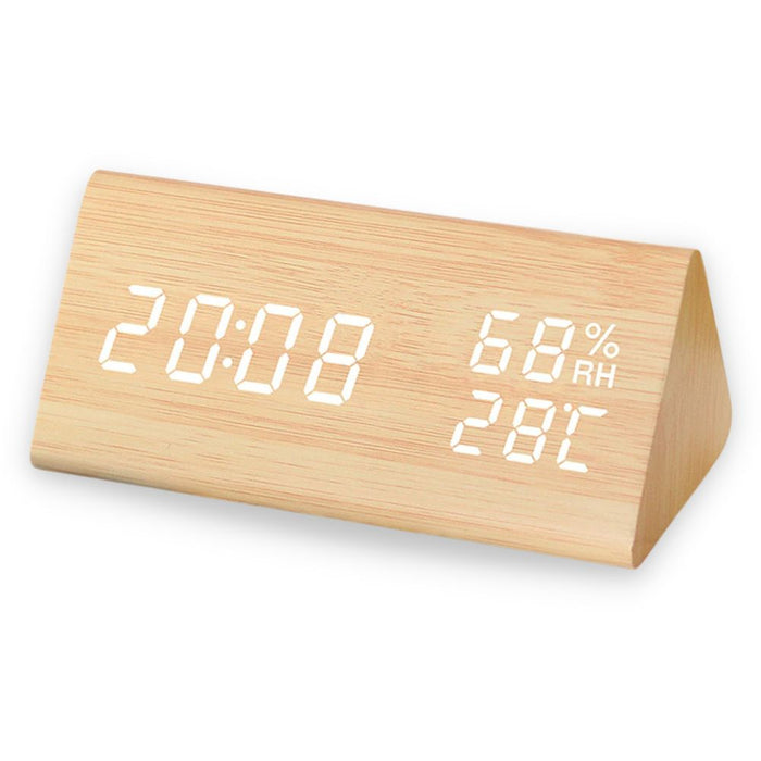 Wooden Digital Clock with Humidity and Temperature Display - USB Powered