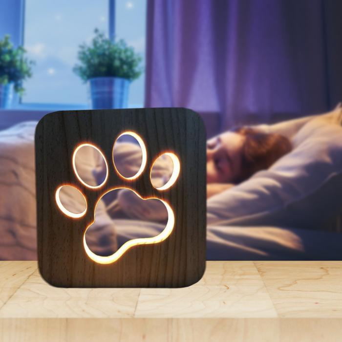 USB Powered Wooden Dag Paw Print LED Night Decorative Lamp