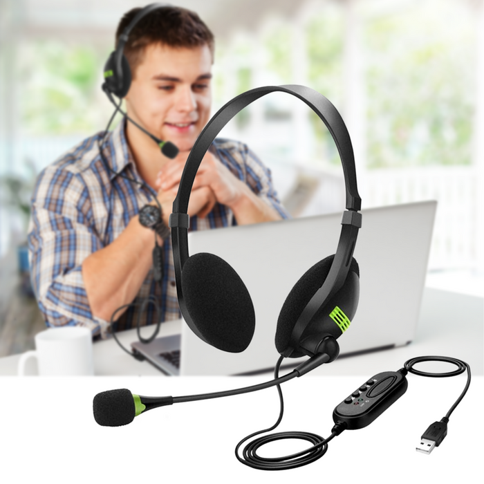 USB Interface Plug and Play Noise Cancelling Headset with Microphone