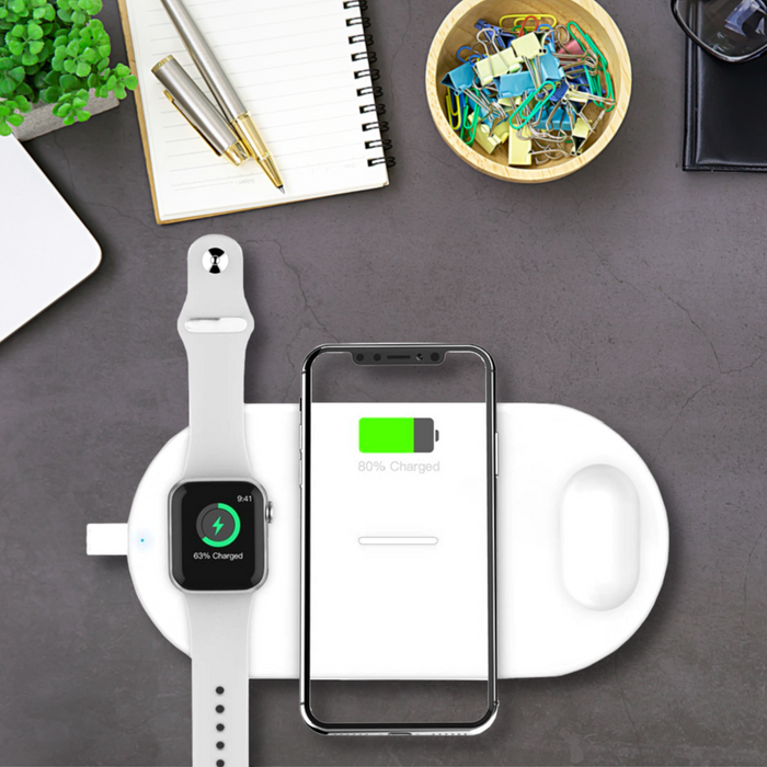 3-in-1 Wireless Charger for QI Devices iPhone, Watch & Airpods