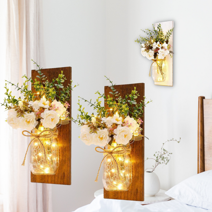 Rustic Style Mason Jar Scone Wall LED Fairy Lights with Remote Control