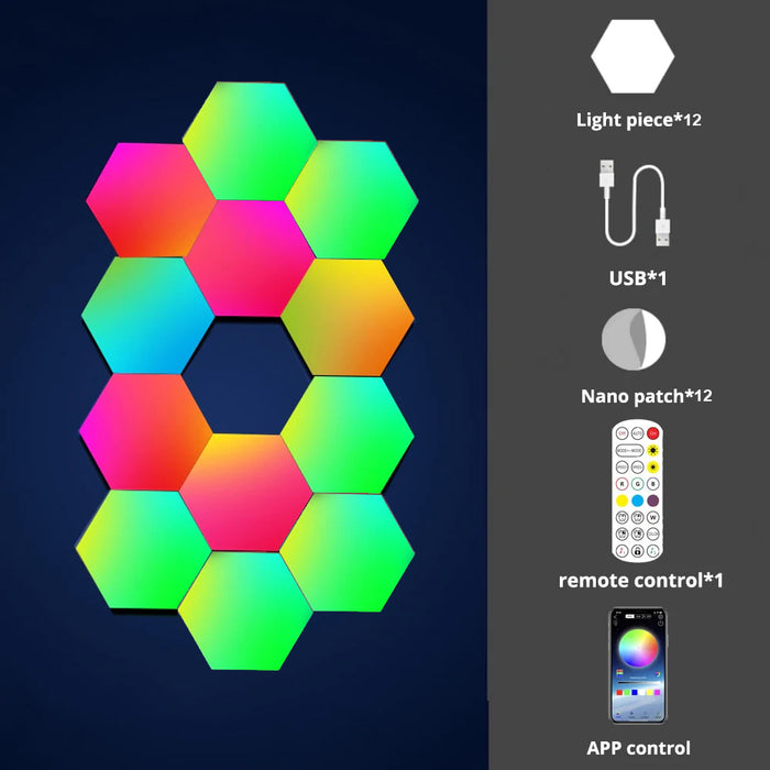 USB Enabled Colorful Touch Sensitive Hexagonal Wall Lamp Set