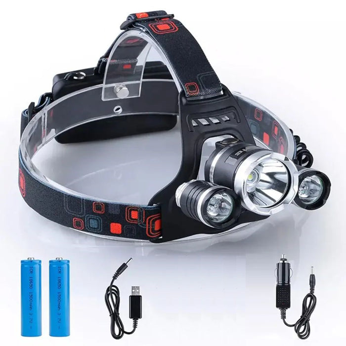 LED 3 Lights Wide Range Headlamp Torch - USB Rechargeable