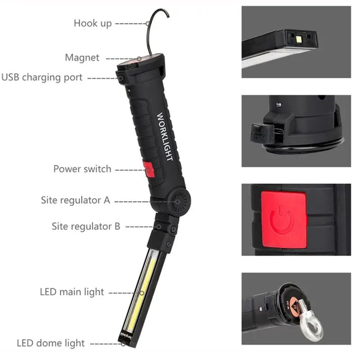 COB LED Work Light with Magnetic Base - USB Rechargeable