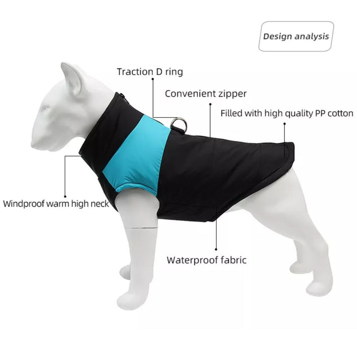 Warm Up Padded Zip Up Dog Jacket with Dual Leash Rings