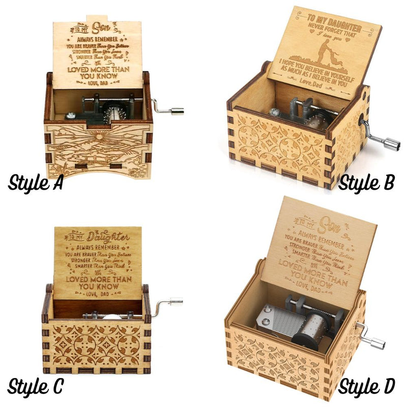 Hand Cranking Message Engraved Vintage Wooden Musical Box
