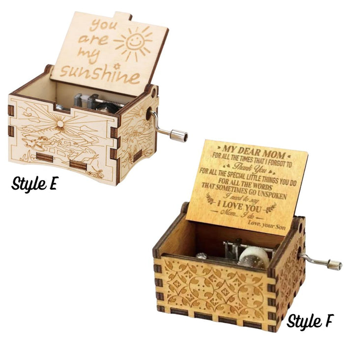 Hand Cranking Message Engraved Vintage Wooden Musical Box