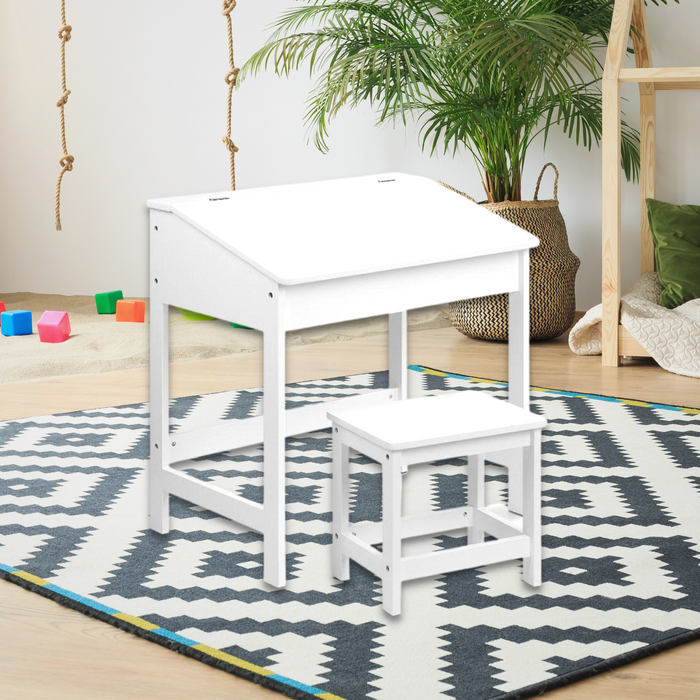 Kids Drawing Writing Table and Chair Set - White