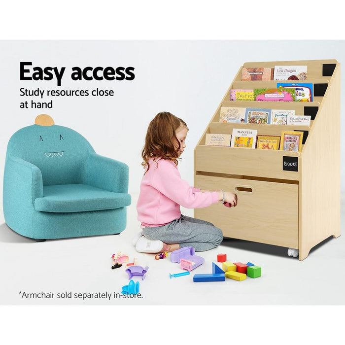 Bostin Life Keezi Kids Bookcase Childrens Bookshelf Organiser Storage Shelf Wooden Beige