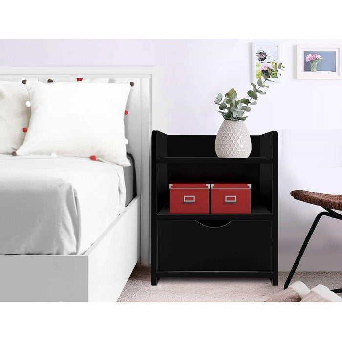 Bedside Table with Drawer - Black