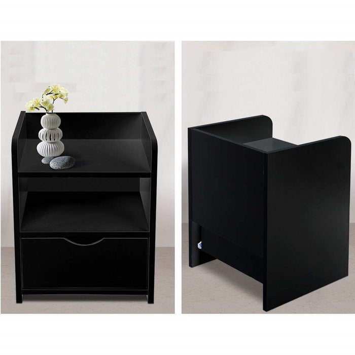 Bedside Table with Drawer - Black