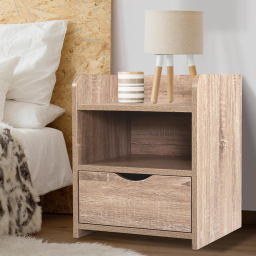 Bostin Life Bedside Tables Storage Drawer Side Table Bedroom Furniture Nightstand Shelf Unit Oak