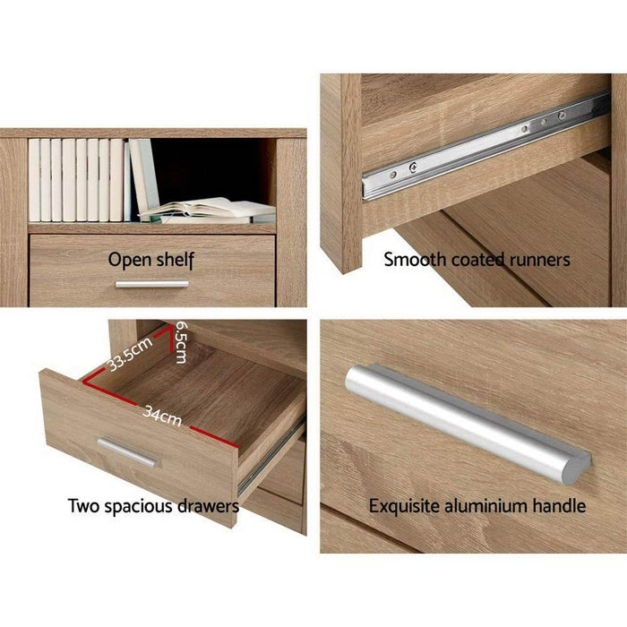 Bostin Life Bedside Tables Drawers Storage Cabinet Shelf Side End Table Oak Dropshipzone