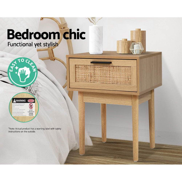 Bostin Life Bedside Tables Table 1 Drawer Storage Cabinet Rattan Wood Nightstand Dropshipzone