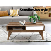Bostin Life Artiss Coffee Table 2 Storage Drawers Open Shelf Scandinavian Wooden White Dropshipzone