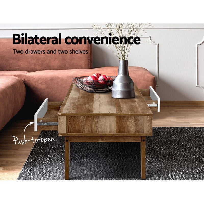Bostin Life Artiss Coffee Table 2 Storage Drawers Open Shelf Scandinavian Wooden White Dropshipzone