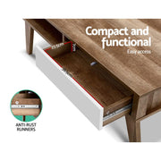 Bostin Life Artiss Coffee Table 2 Storage Drawers Open Shelf Scandinavian Wooden White Dropshipzone