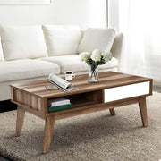 Bostin Life Artiss Coffee Table 2 Storage Drawers Open Shelf Scandinavian Wooden White Dropshipzone