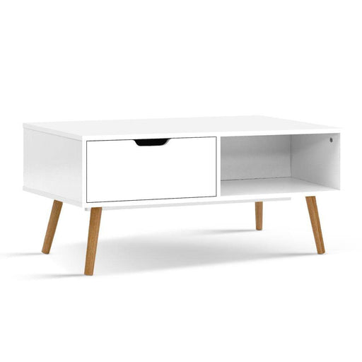 Bostin Life Coffee Table Storage Drawer Open Shelf Wooden Legs Scandinavian White Dropshipzone