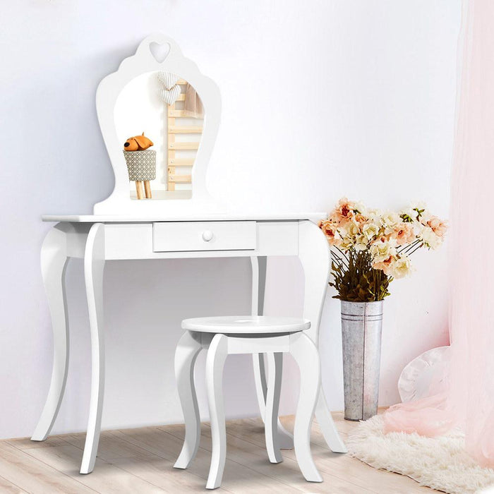 Bostin Life Kids Vanity Dressing Table Stool Set Mirror Drawer Children Makeup White Dropshipzone