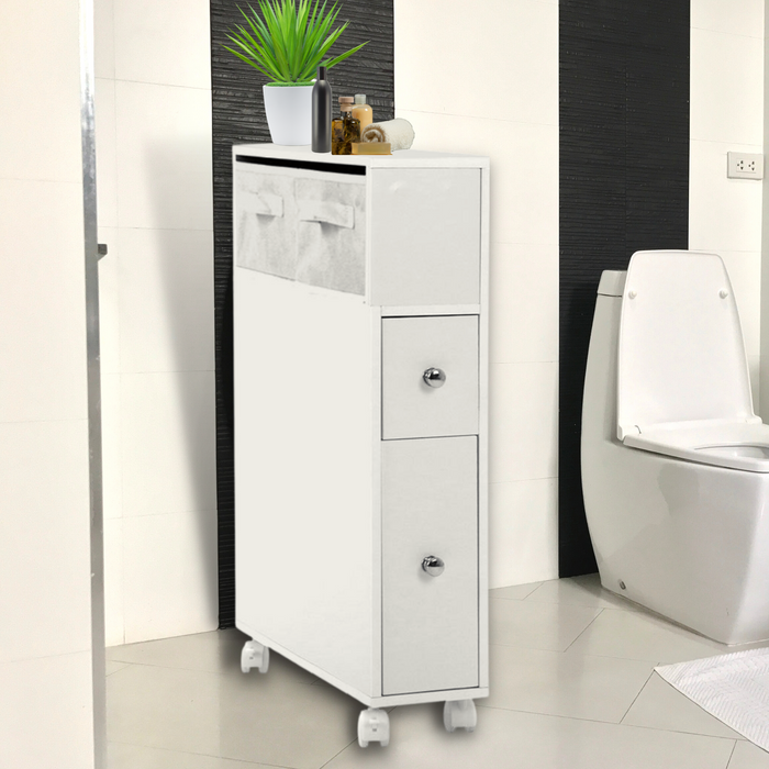 Bathroom Toilet Storage Cabinet Caddy with Drawers Basket and Wheels
