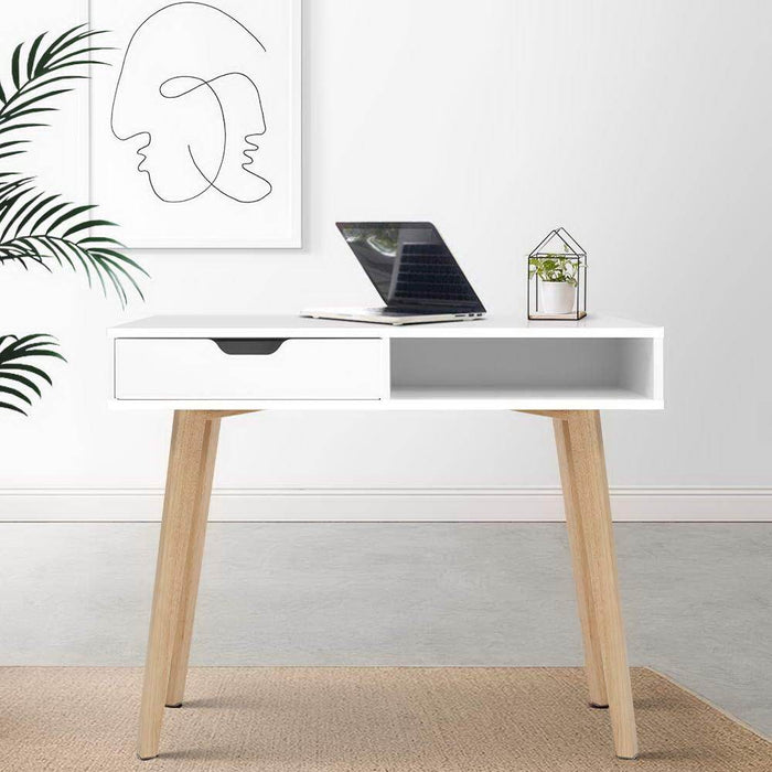 Bostin Life Wood Computer Desk With Drawers - White Dropshipzone