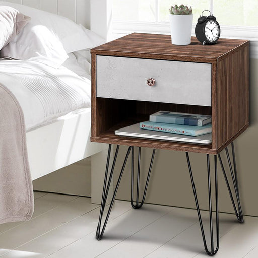 Artiss Bedside Table With Drawer - Grey & Walnut Dropshipzone