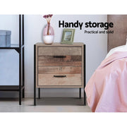 Bostin Life Artiss Bedside Table Drawers Nightstand Metal Oak Dropshipzone