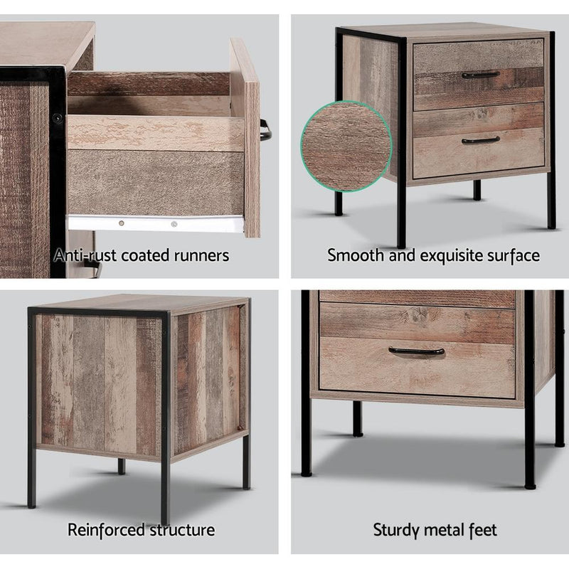 Bostin Life Artiss Bedside Table Drawers Nightstand Metal Oak Dropshipzone