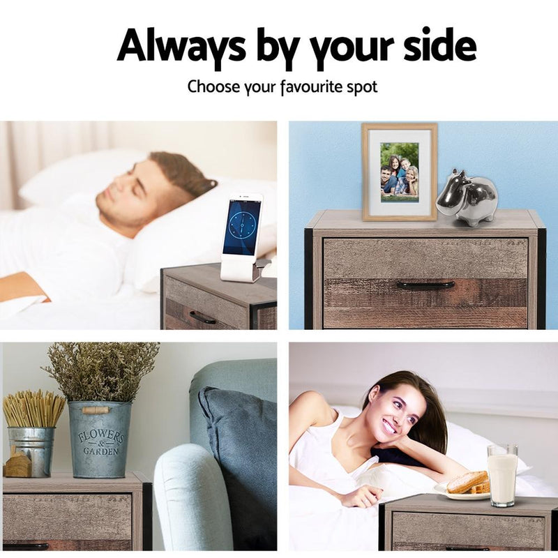 Bostin Life Artiss Bedside Table Drawers Nightstand Metal Oak Dropshipzone